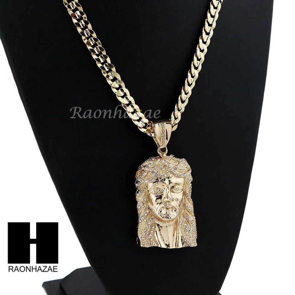 HIP HOP JESUS FACE PENDANT & DIAMOND CUT CUBAN LINK CHAIN NECKLACE N31