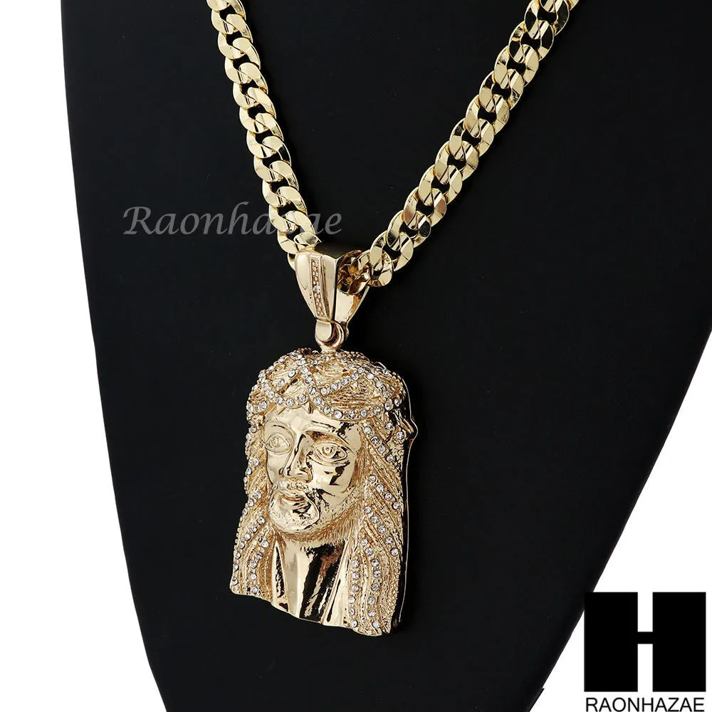 HIP HOP JESUS FACE PENDANT & DIAMOND CUT CUBAN LINK CHAIN NECKLACE N31