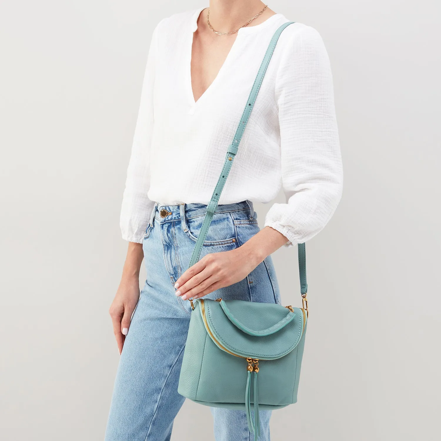 Hobo Fern Satchel Pale Green Pebbled Leather