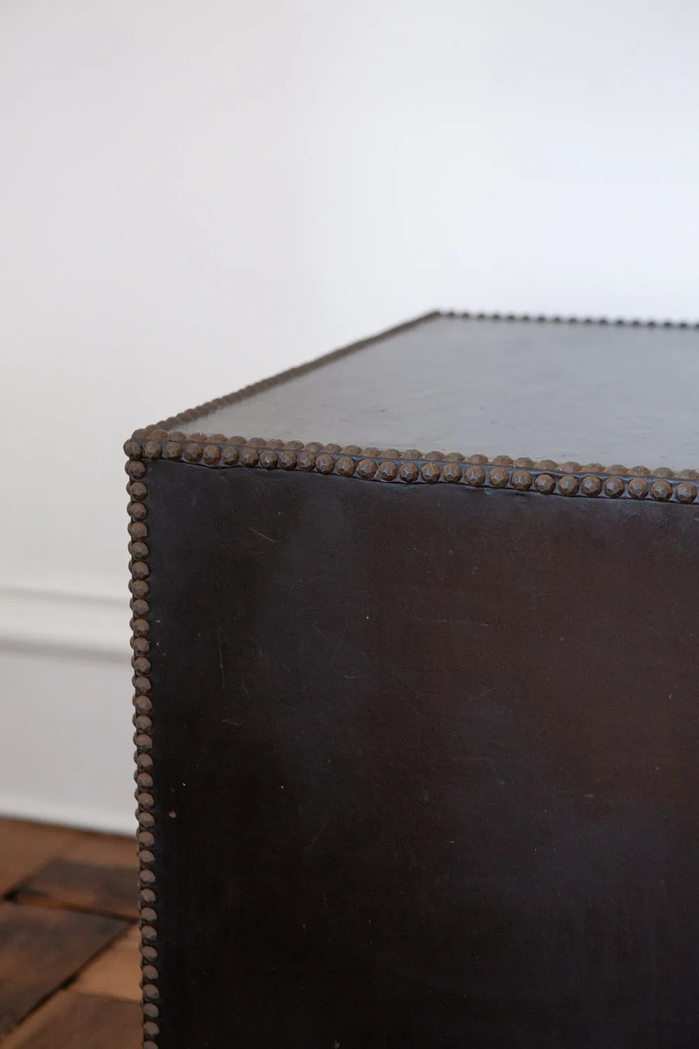 Hollywood Regency Style Black Leather Cube