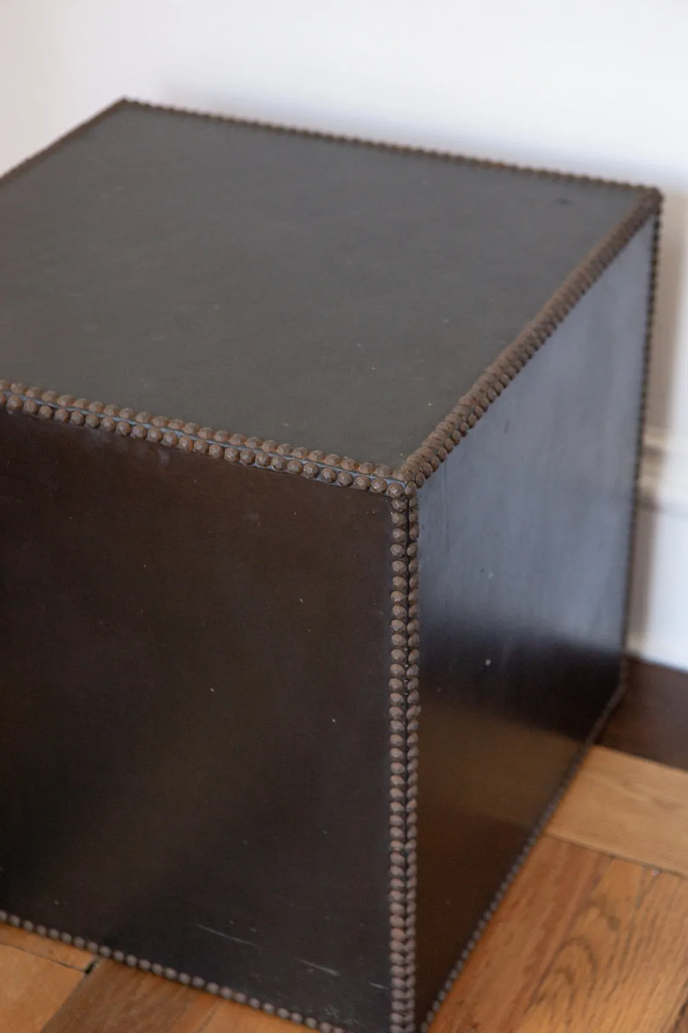Hollywood Regency Style Black Leather Cube