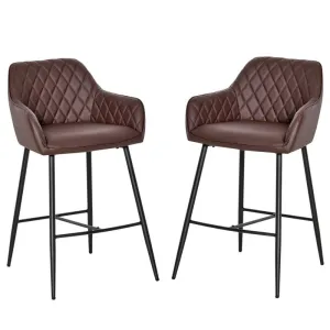 Homcom Set Of 2 Bar Stools Retro Pu Leather Bar Chairs W/ Footrest Metal Frame Comfort Support Stylish Dining Seating Home Brown