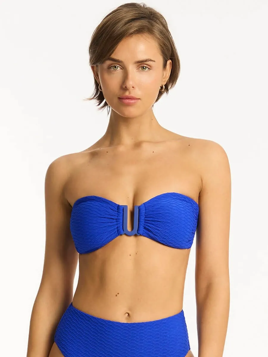 Honeycomb U Bar Bandeau Top in Cobalt