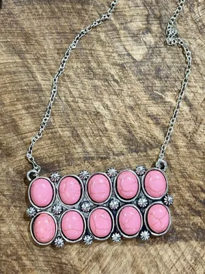 Hope Silver Backed Pebble Bar Necklace - Pink