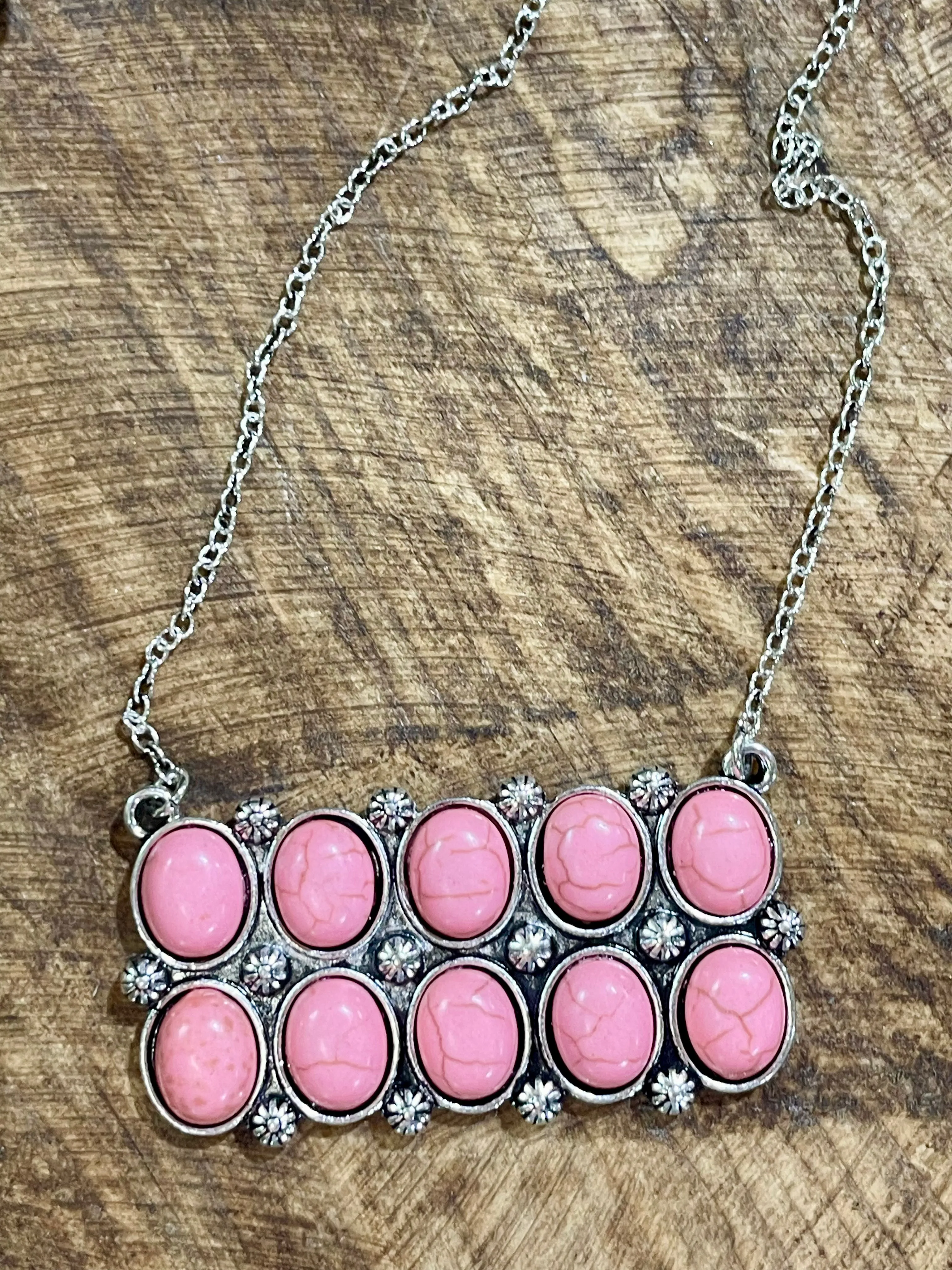 Hope Silver Backed Pebble Bar Necklace - Pink