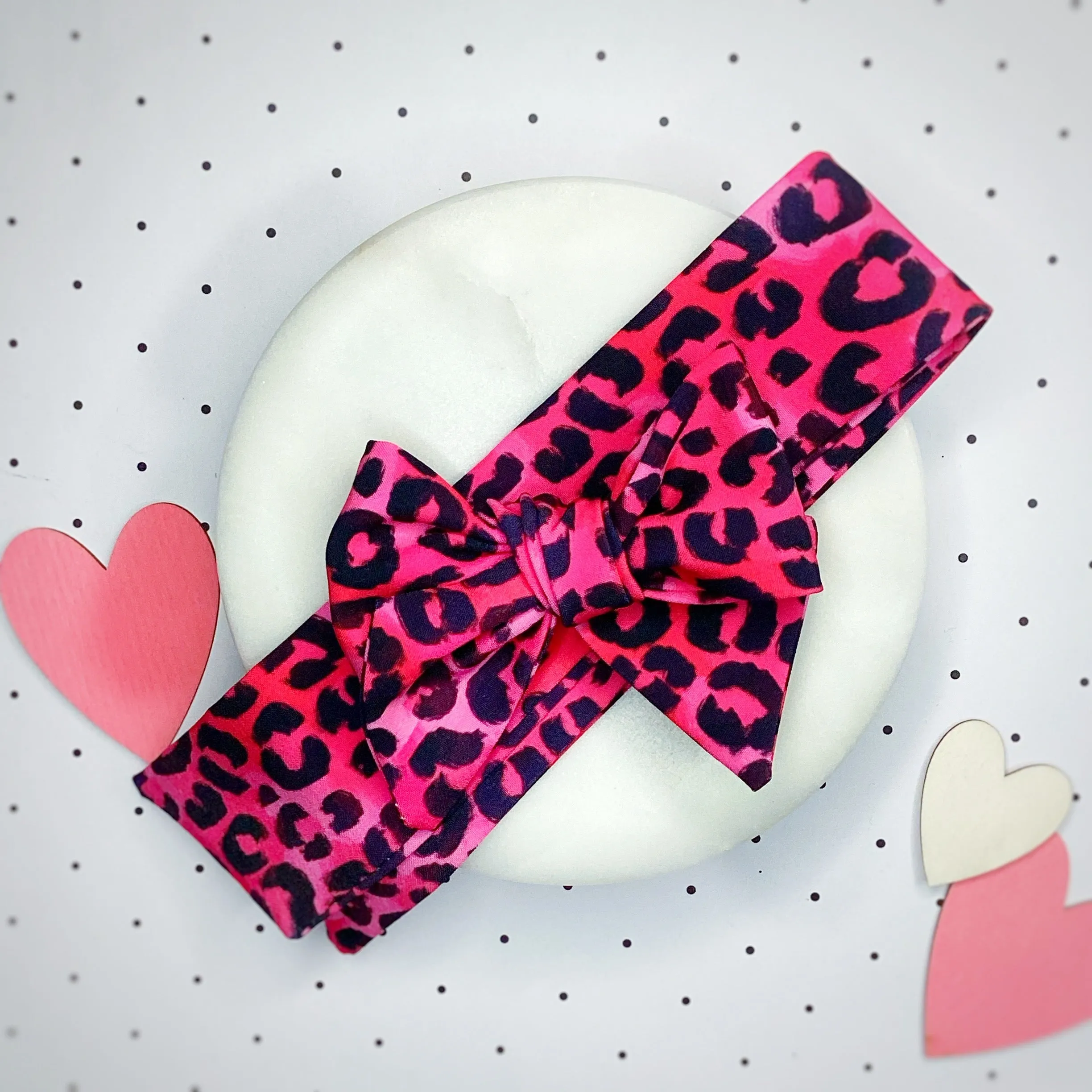 Hot Pink Leopard Bow Strip, Headband and Scrunchie Collection