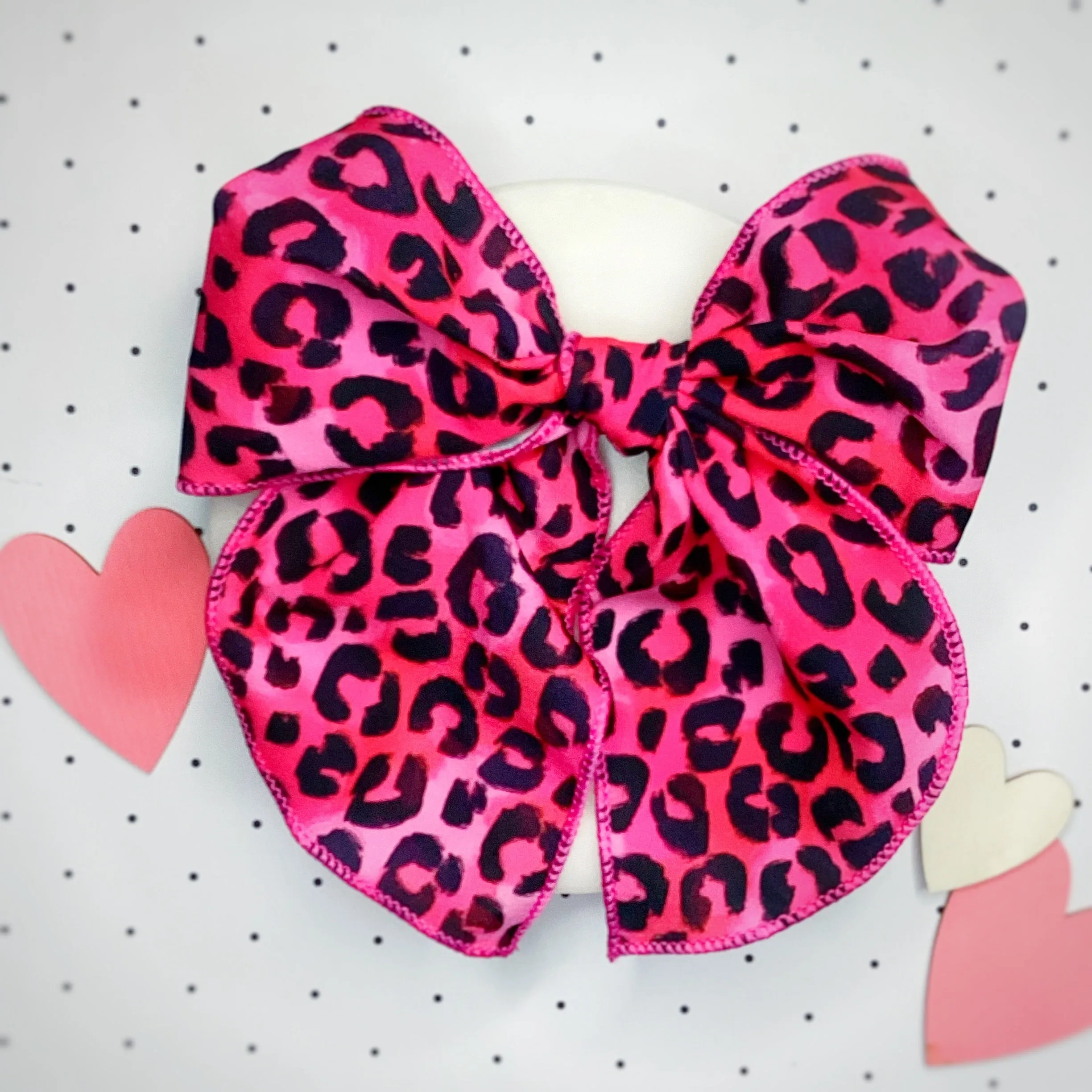 Hot Pink Leopard Bow Strip, Headband and Scrunchie Collection