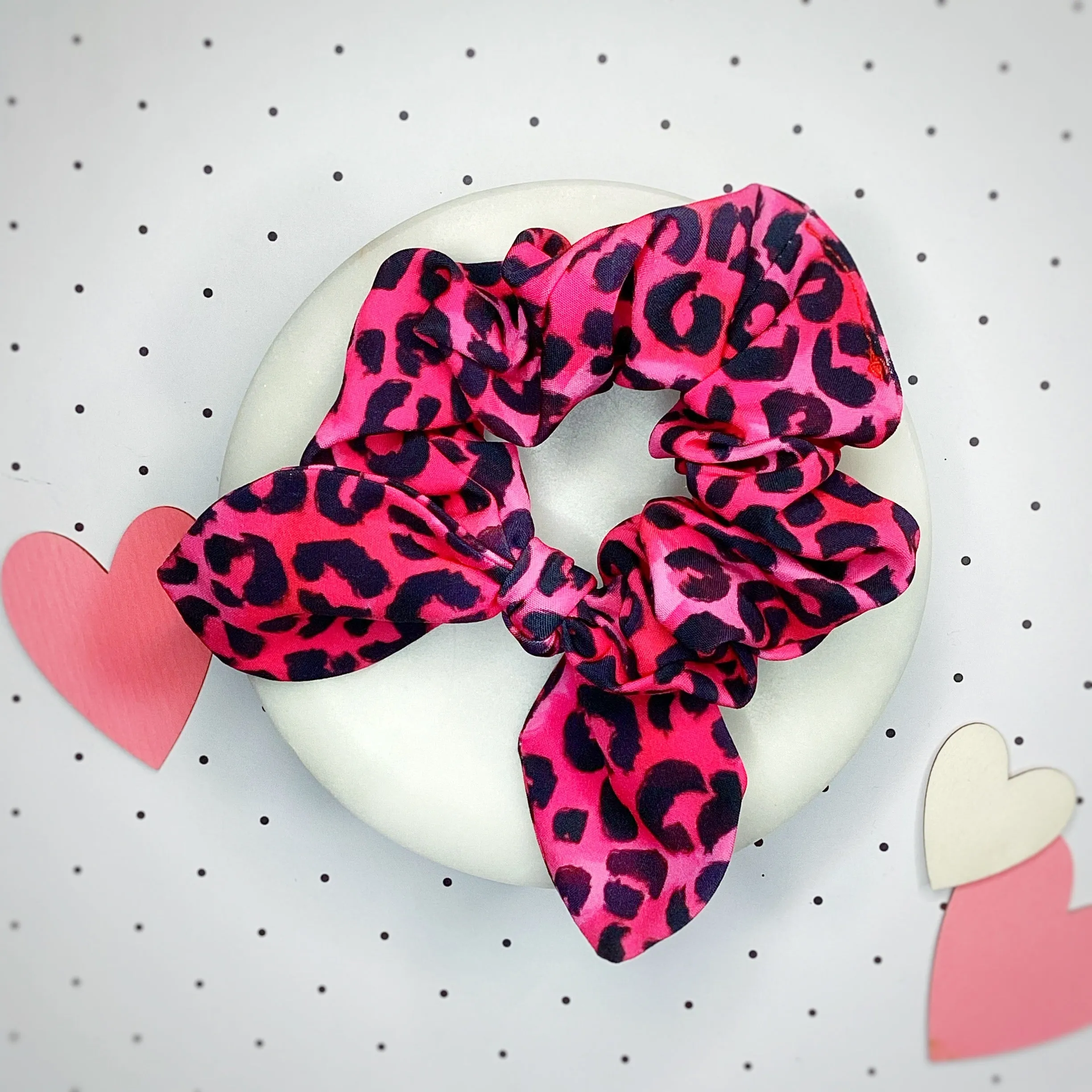 Hot Pink Leopard Bow Strip, Headband and Scrunchie Collection
