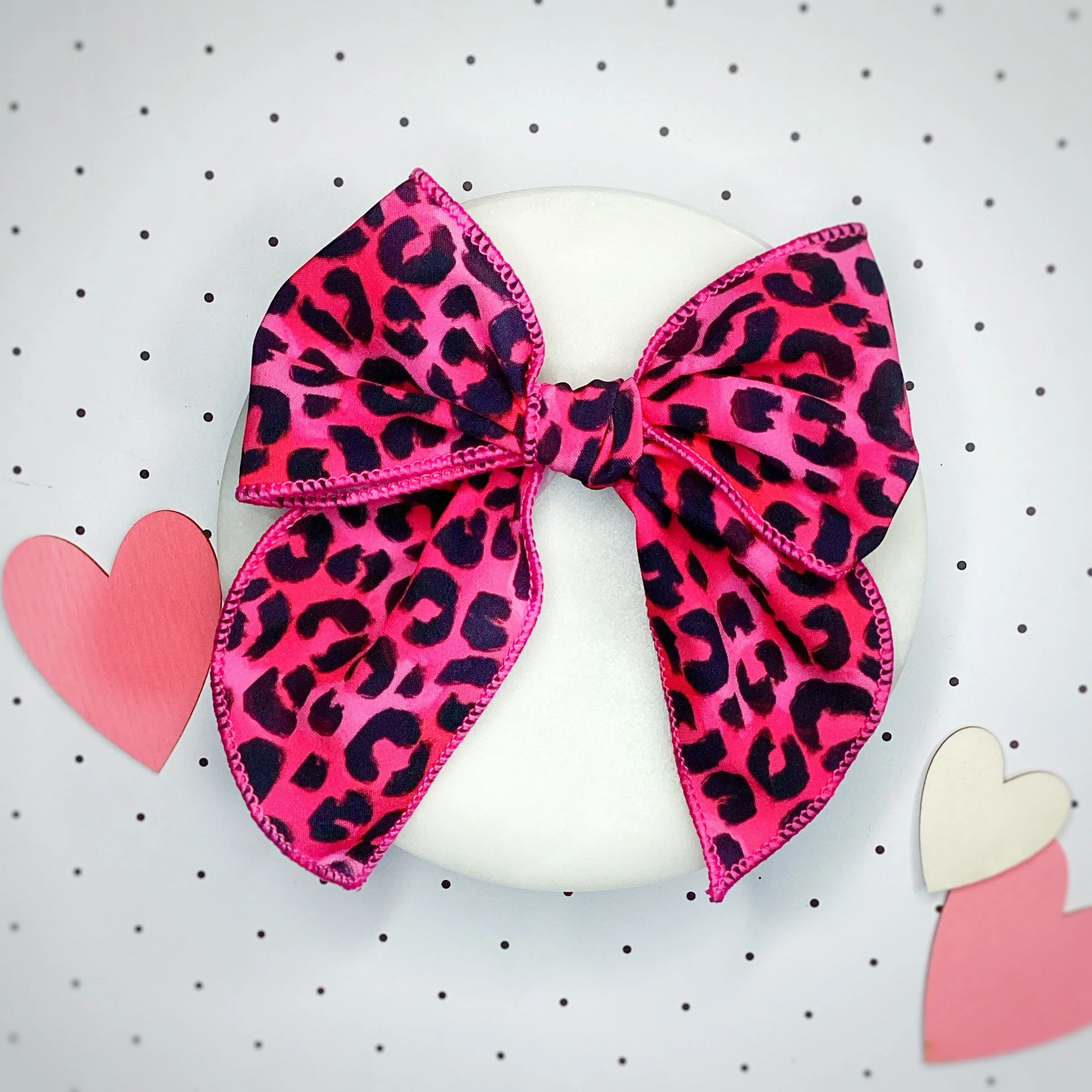 Hot Pink Leopard Bow Strip, Headband and Scrunchie Collection