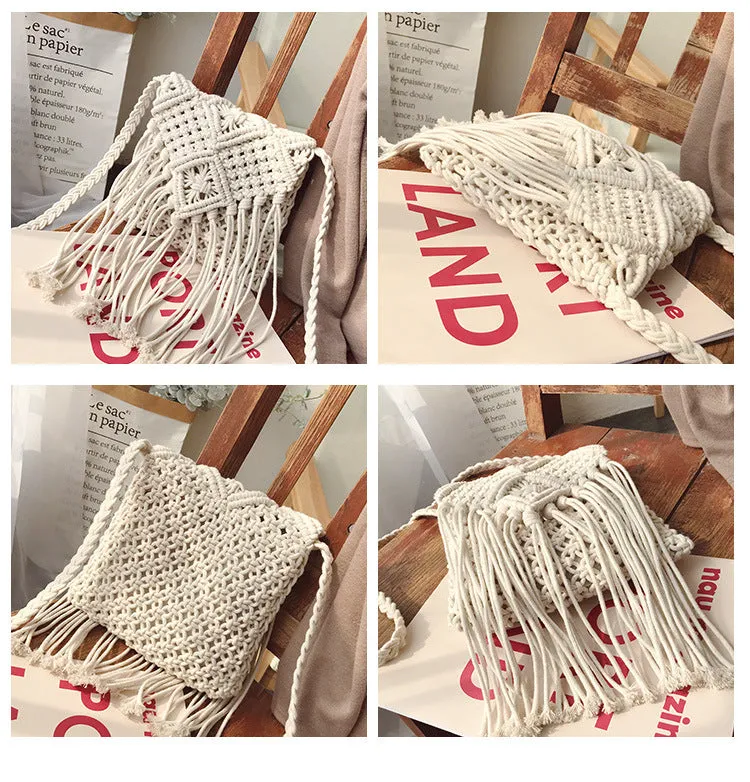 Hot-Selling Bohemian-Style Woven Bag for Women, Vintage Artisan Handwoven Design with Hollow Out Details, Straw Weaving, Tassel Accents C-20231019-3