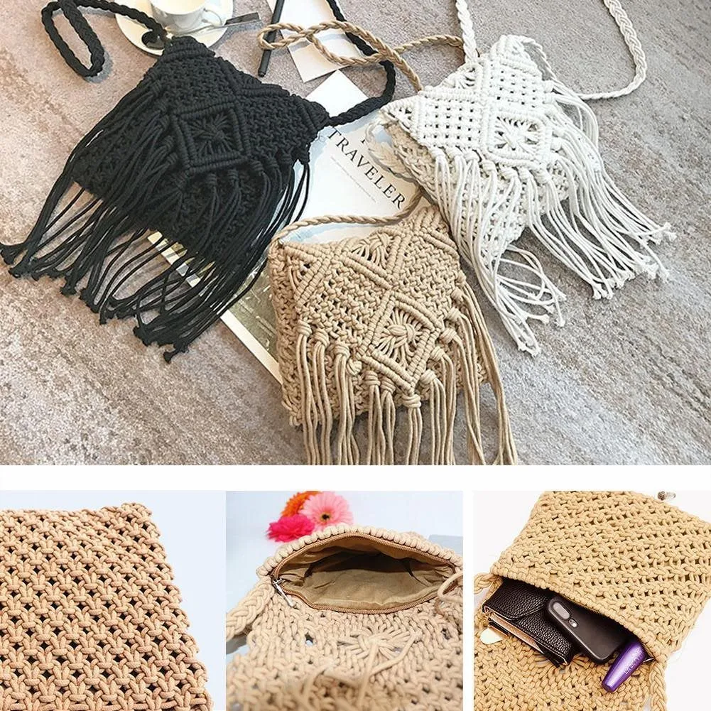 Hot-Selling Bohemian-Style Woven Bag for Women, Vintage Artisan Handwoven Design with Hollow Out Details, Straw Weaving, Tassel Accents C-20231019-3