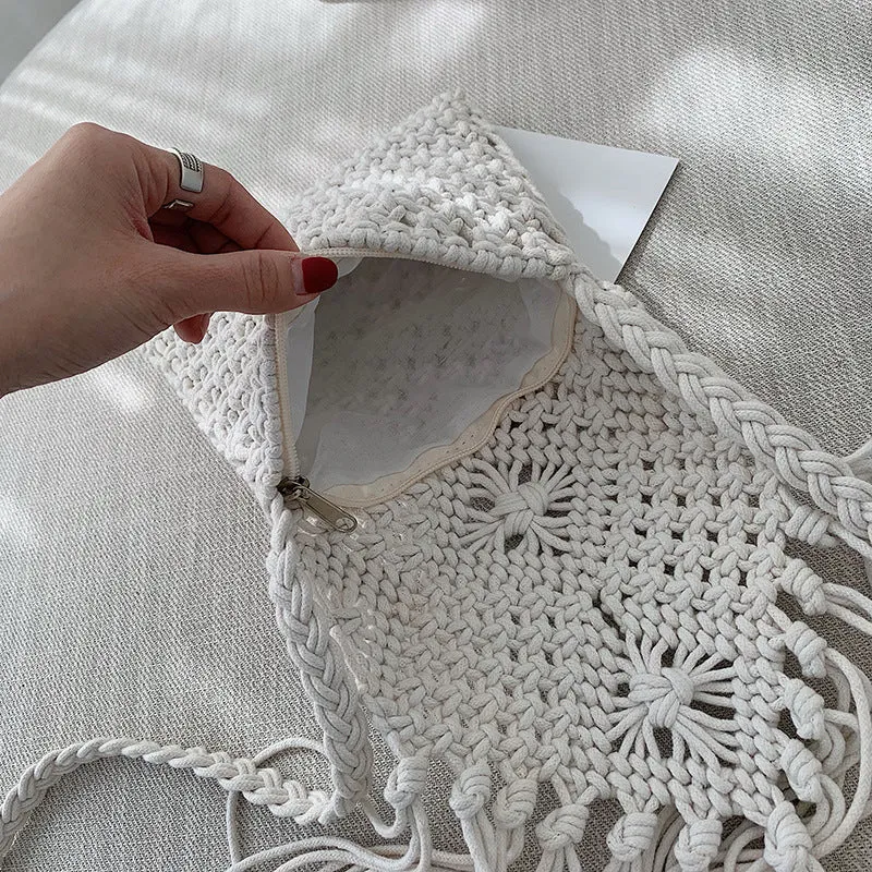 Hot-Selling Bohemian-Style Woven Bag for Women, Vintage Artisan Handwoven Design with Hollow Out Details, Straw Weaving, Tassel Accents C-20231019-3
