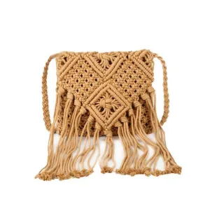 Hot-Selling Bohemian-Style Woven Bag for Women, Vintage Artisan Handwoven Design with Hollow Out Details, Straw Weaving, Tassel Accents C-20231019-3
