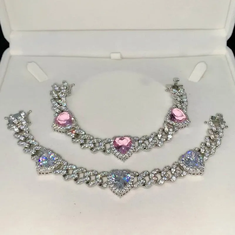 Iced Out Bling Cubic Zirconia Miami Cuban Link Chain  Bracelet