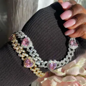 Iced Out Bling Cubic Zirconia Miami Cuban Link Chain  Bracelet