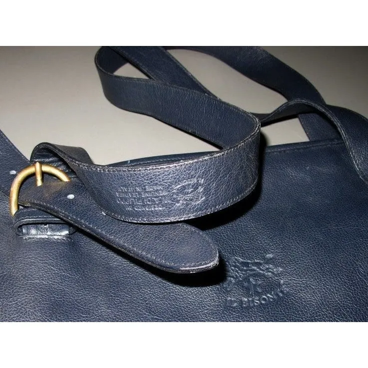 Il Bisonte 1980s Dark Blue Leather Briefcase GM