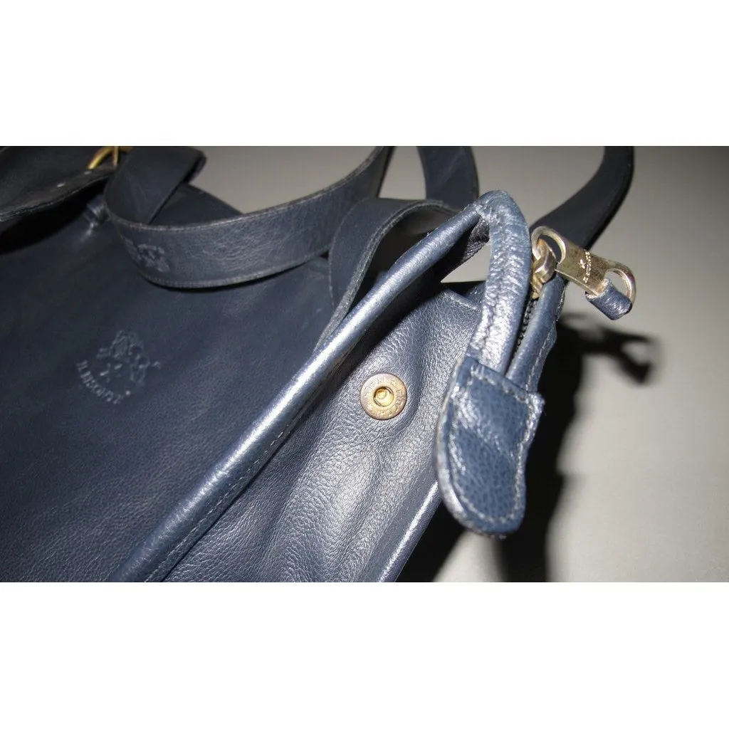 Il Bisonte 1980s Dark Blue Leather Briefcase GM
