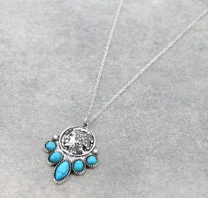 Indian Coin Dreamcatcher Necklace - Turquoise