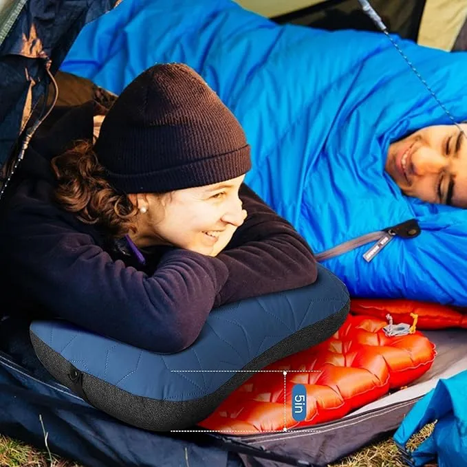 Inflatable Camping Pillow with Removable Cover - Ultralight Inflatable Pillow for Camping Lightweight, Ergonomic and Washable for Camping, Hiking, and Travel Blue