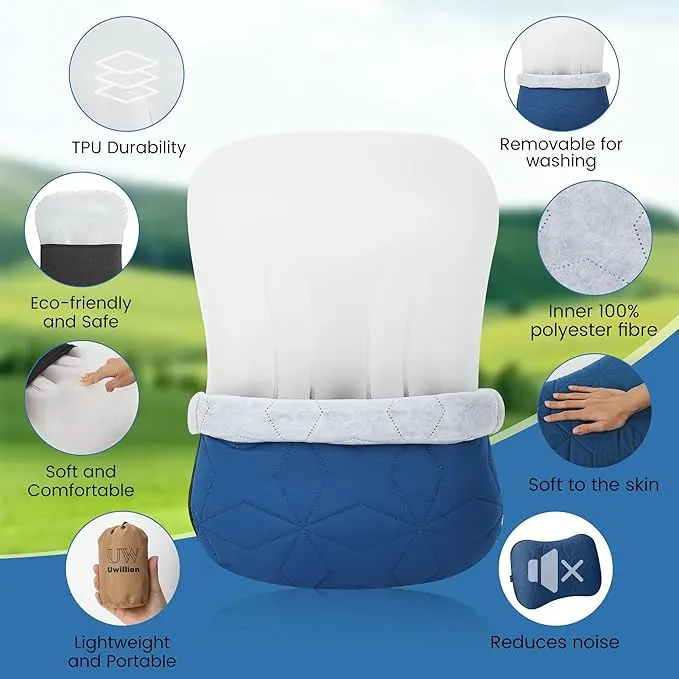 Inflatable Camping Pillow with Removable Cover - Ultralight Inflatable Pillow for Camping Lightweight, Ergonomic and Washable for Camping, Hiking, and Travel Blue