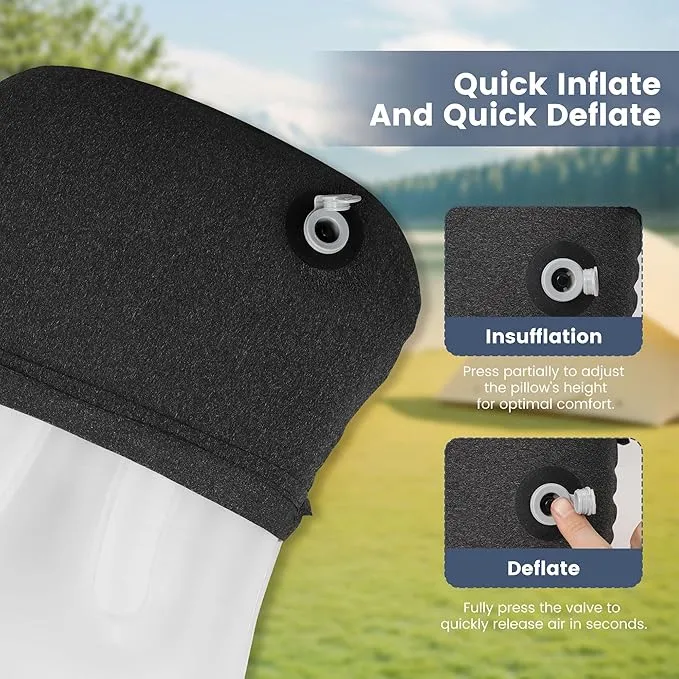 Inflatable Camping Pillow with Removable Cover - Ultralight Inflatable Pillow for Camping Lightweight, Ergonomic and Washable for Camping, Hiking, and Travel Gray