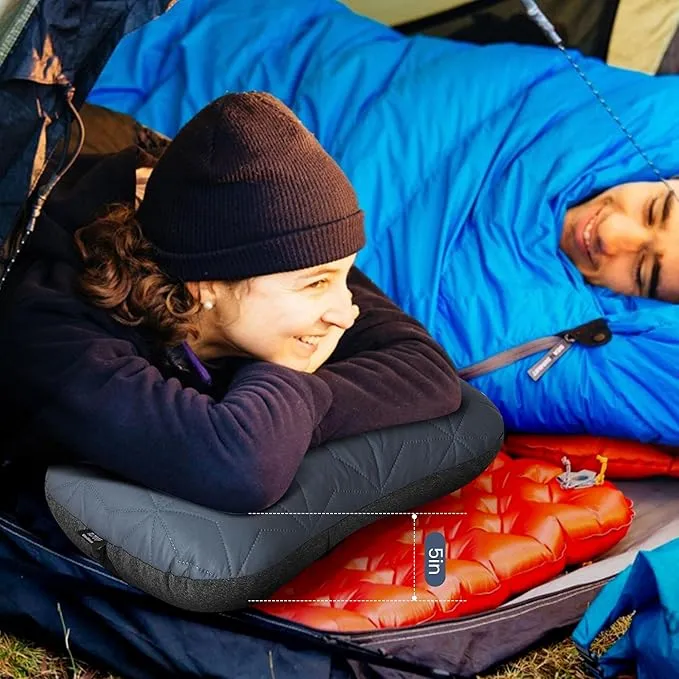 Inflatable Camping Pillow with Removable Cover - Ultralight Inflatable Pillow for Camping Lightweight, Ergonomic and Washable for Camping, Hiking, and Travel Gray