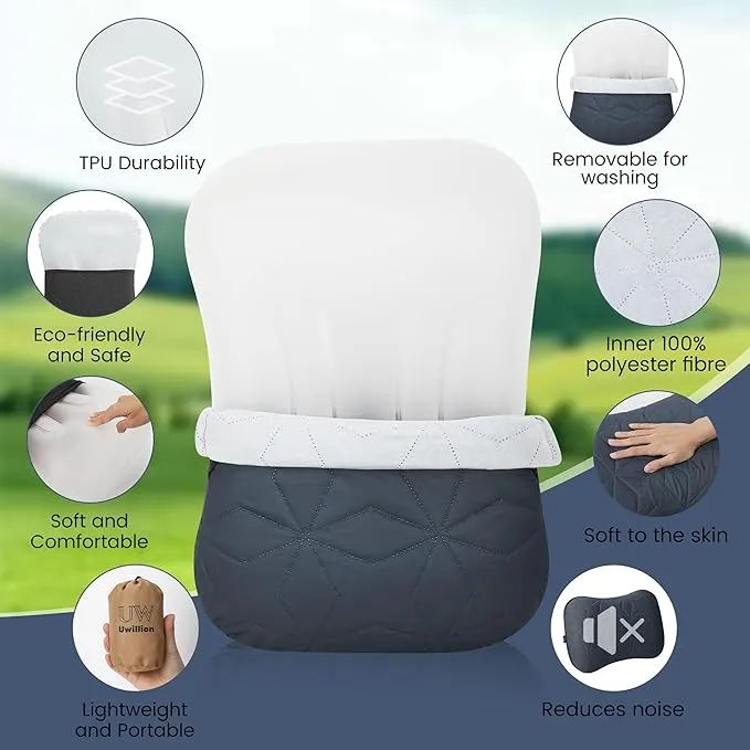Inflatable Camping Pillow with Removable Cover - Ultralight Inflatable Pillow for Camping Lightweight, Ergonomic and Washable for Camping, Hiking, and Travel Gray