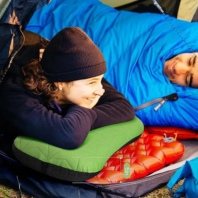 Inflatable Camping Pillow with Removable Cover - Ultralight Inflatable Pillow for Camping Lightweight, Ergonomic and Washable for Camping, Hiking, and Travel Green