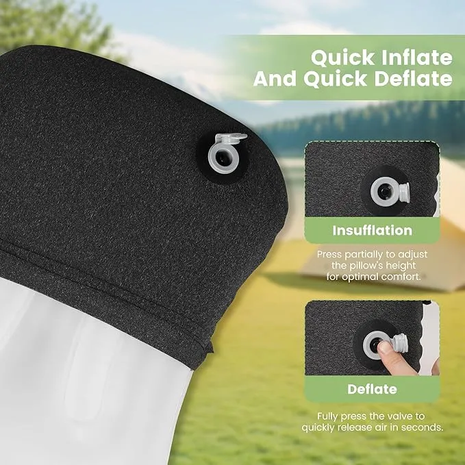 Inflatable Camping Pillow with Removable Cover - Ultralight Inflatable Pillow for Camping Lightweight, Ergonomic and Washable for Camping, Hiking, and Travel Green
