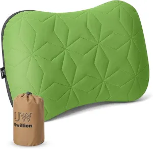 Inflatable Camping Pillow with Removable Cover - Ultralight Inflatable Pillow for Camping Lightweight, Ergonomic and Washable for Camping, Hiking, and Travel Green