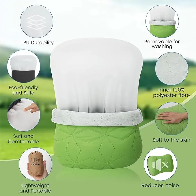 Inflatable Camping Pillow with Removable Cover - Ultralight Inflatable Pillow for Camping Lightweight, Ergonomic and Washable for Camping, Hiking, and Travel Green