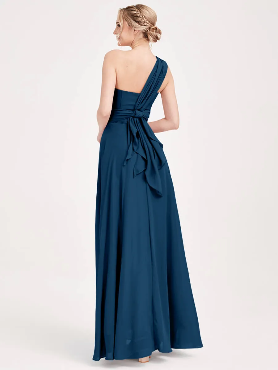 Ink Blue Convertible Chiffon Bridesmaid Dress Wrap Floor Length Gown