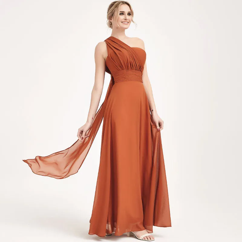 Ink Blue Convertible Chiffon Bridesmaid Dress Wrap Floor Length Gown
