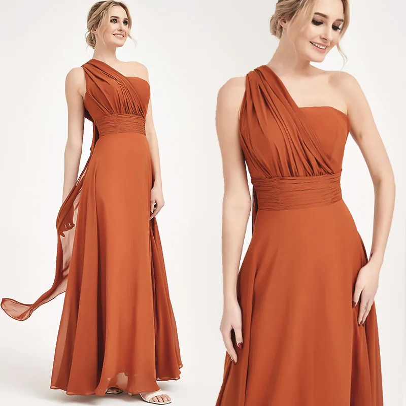 Ink Blue Convertible Chiffon Bridesmaid Dress Wrap Floor Length Gown