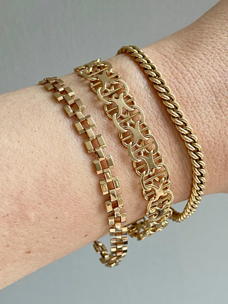 Italian vintage - Dense round curb link bracelet in 18k yellow gold - 7.25 inch length