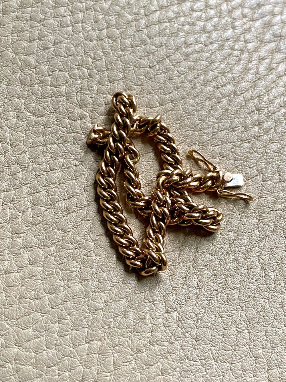 Italian vintage - Dense round curb link bracelet in 18k yellow gold - 7.25 inch length