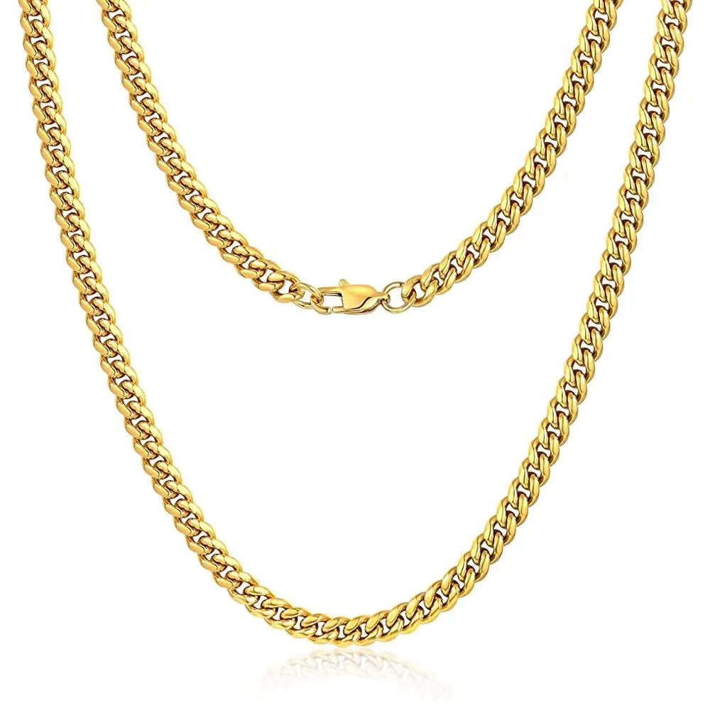 Jewlpire Diamond Cut Miami Mens Cuban Link Chain Necklace, Gold Chain | Silver Chain for Men Boys Women, Hip-Hop & Cool Style, 316L Stainless Steel/18K Gold Plated, 4/6/10mm, 18/20/22/24/26/30 Inch - Multiple Colors and Sizes