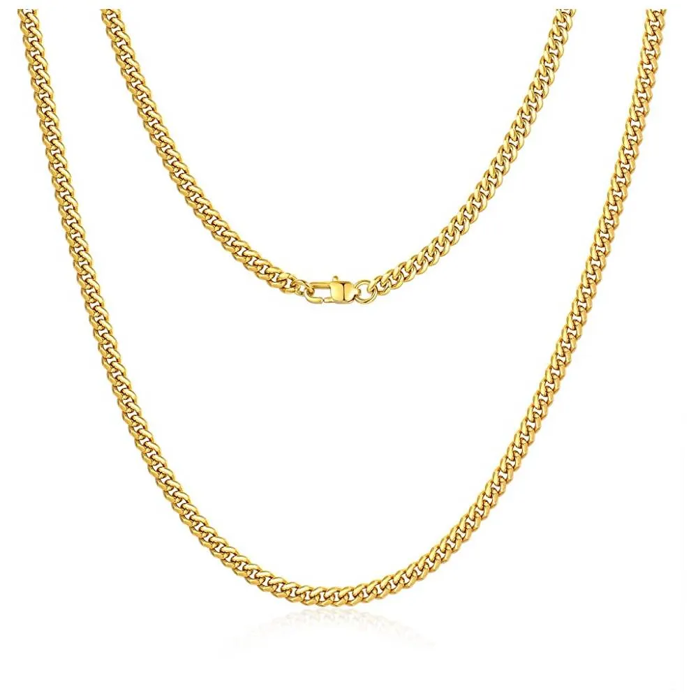 Jewlpire Diamond Cut Miami Mens Cuban Link Chain Necklace, Gold Chain | Silver Chain for Men Boys Women, Hip-Hop & Cool Style, 316L Stainless Steel/18K Gold Plated, 4/6/10mm, 18/20/22/24/26/30 Inch - Multiple Colors and Sizes