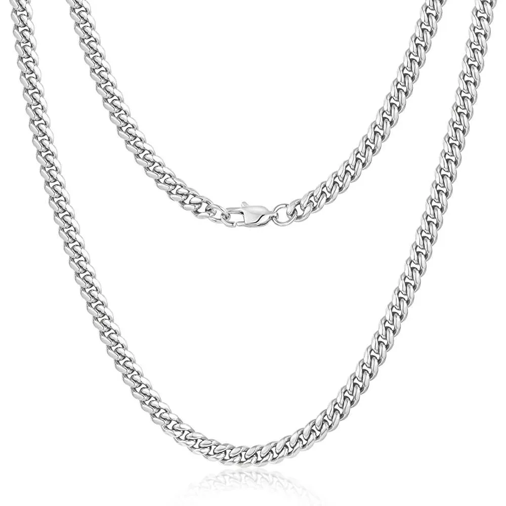 Jewlpire Diamond Cut Miami Mens Cuban Link Chain Necklace, Gold Chain | Silver Chain for Men Boys Women, Hip-Hop & Cool Style, 316L Stainless Steel/18K Gold Plated, 4/6/10mm, 18/20/22/24/26/30 Inch - Multiple Colors and Sizes