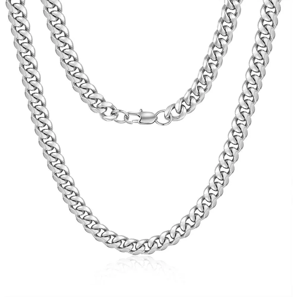 Jewlpire Diamond Cut Miami Mens Cuban Link Chain Necklace, Gold Chain | Silver Chain for Men Boys Women, Hip-Hop & Cool Style, 316L Stainless Steel/18K Gold Plated, 4/6/10mm, 18/20/22/24/26/30 Inch - Multiple Colors and Sizes