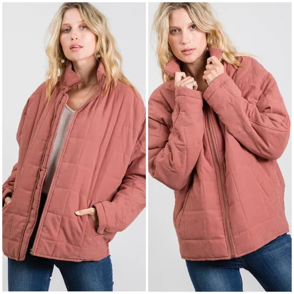 JODIFL Vintage Mauve Oversized Quilted Puffer Jacket