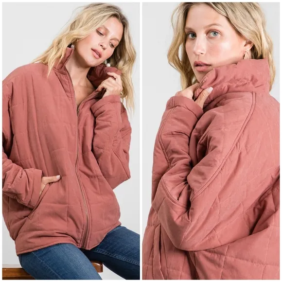 JODIFL Vintage Mauve Oversized Quilted Puffer Jacket