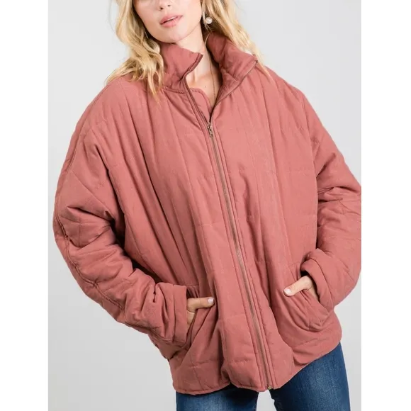 JODIFL Vintage Mauve Oversized Quilted Puffer Jacket