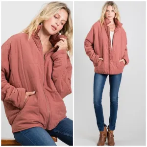 JODIFL Vintage Mauve Oversized Quilted Puffer Jacket
