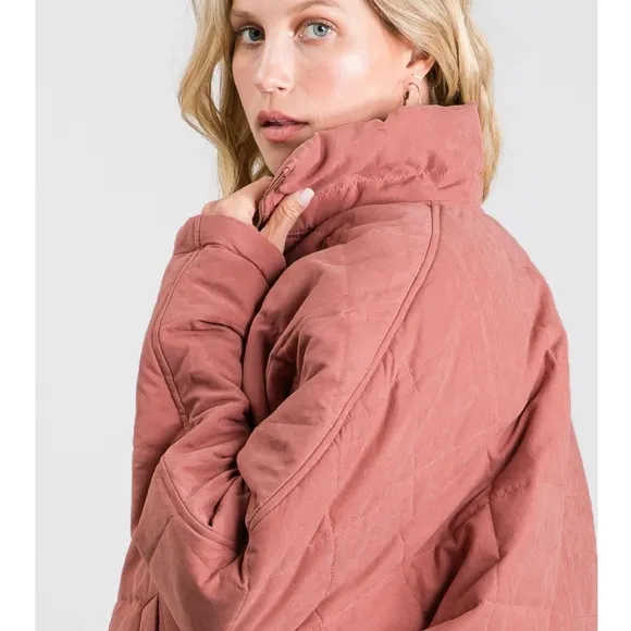 JODIFL Vintage Mauve Oversized Quilted Puffer Jacket
