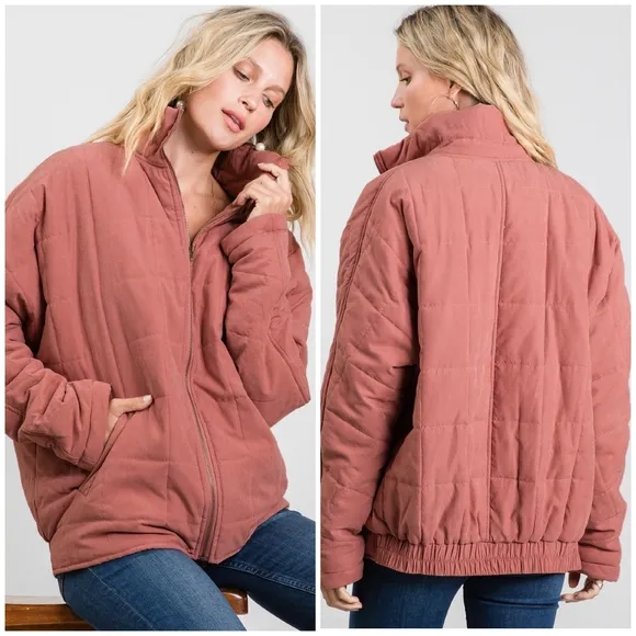 JODIFL Vintage Mauve Oversized Quilted Puffer Jacket