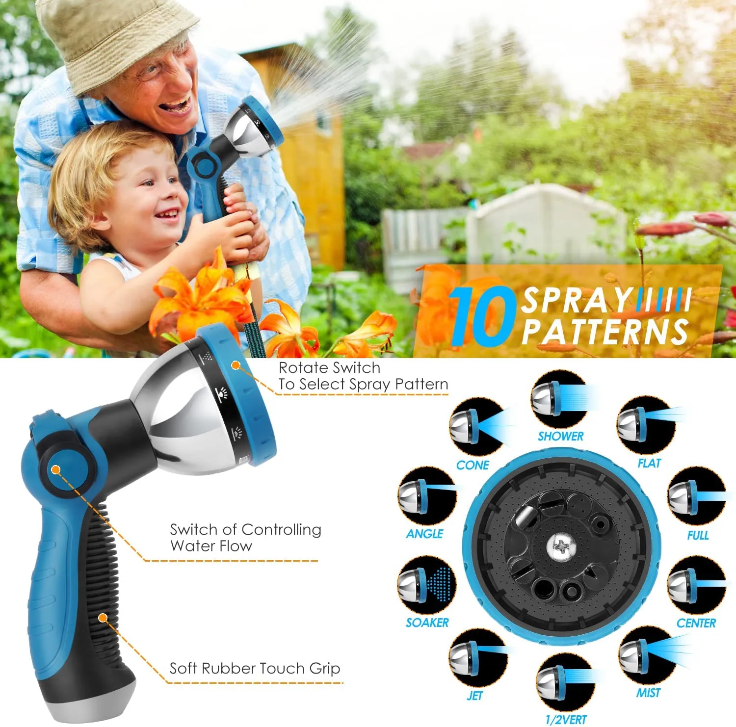 KETTOYA 100FT Expandable Garden Hose, Flexible Water Hose with 10-Pattern Spray Nozzle, Leak-proof Retractable Heavy Duty, 4-layer Latex Core, Durable 3750D, 3/4 Solid Brass Alloy Connector, Kink-Free