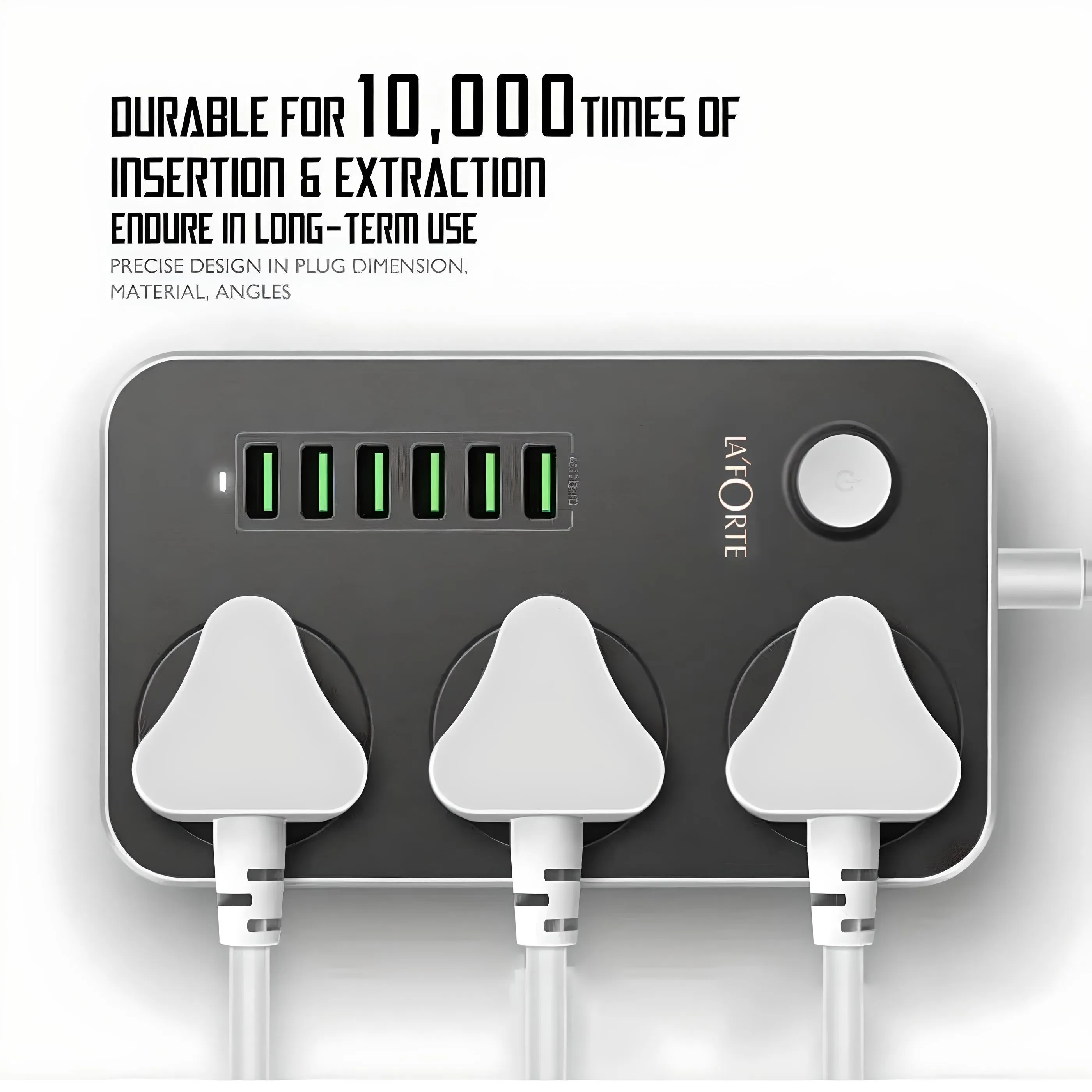 LA' FORTE Extension Board with 6 USB and 3 AC Outlets Power strip (1.65 mtr Long Wire)