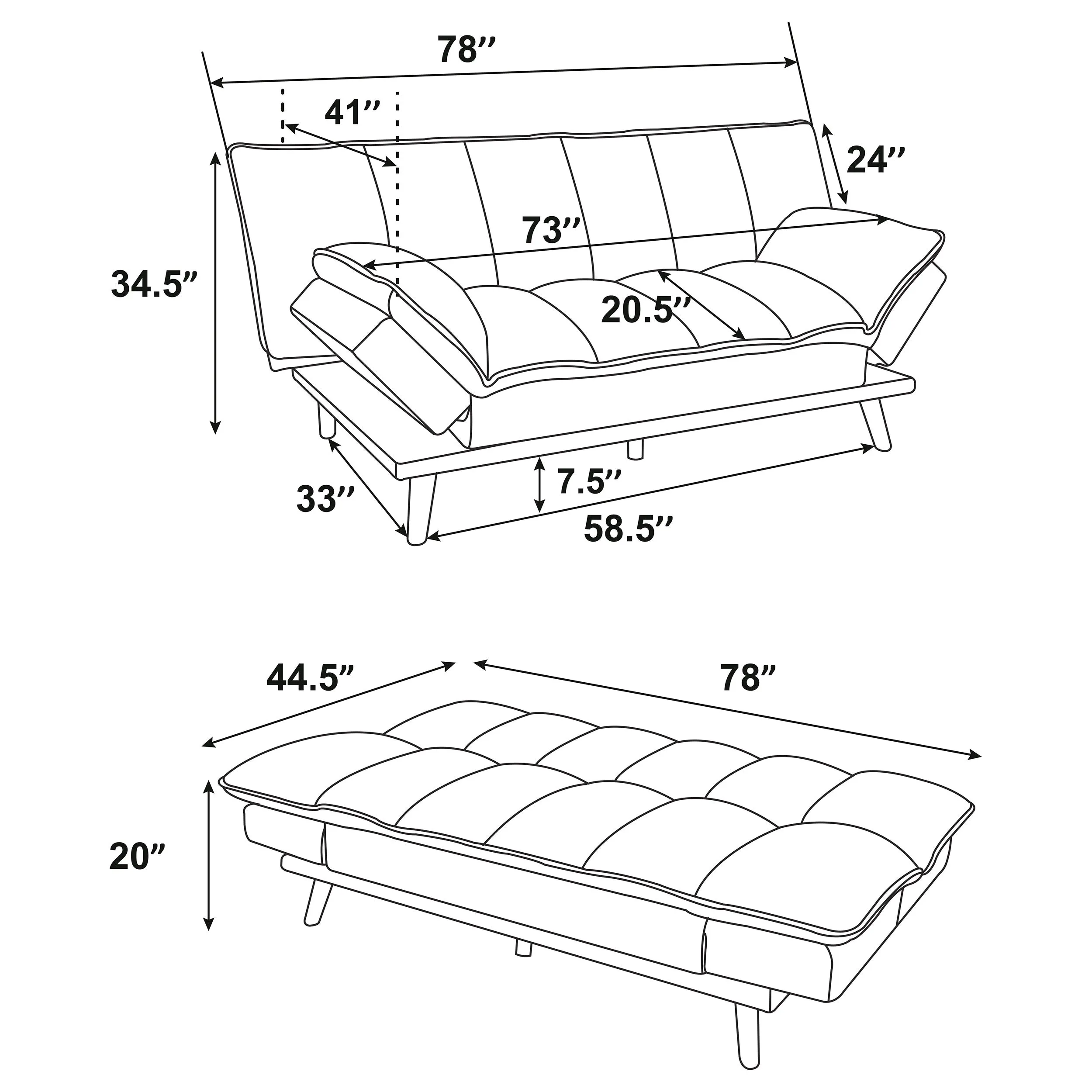 Laredo Upholstered Tufted Convertible Sofa Bed Grey