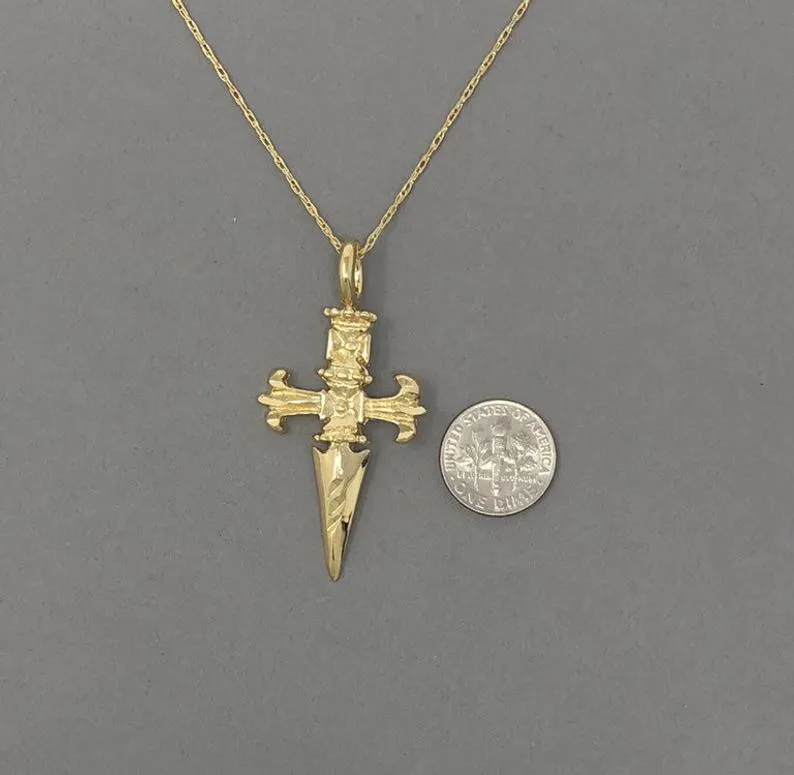 Large Dagger Pendant Gold Fill Necklace